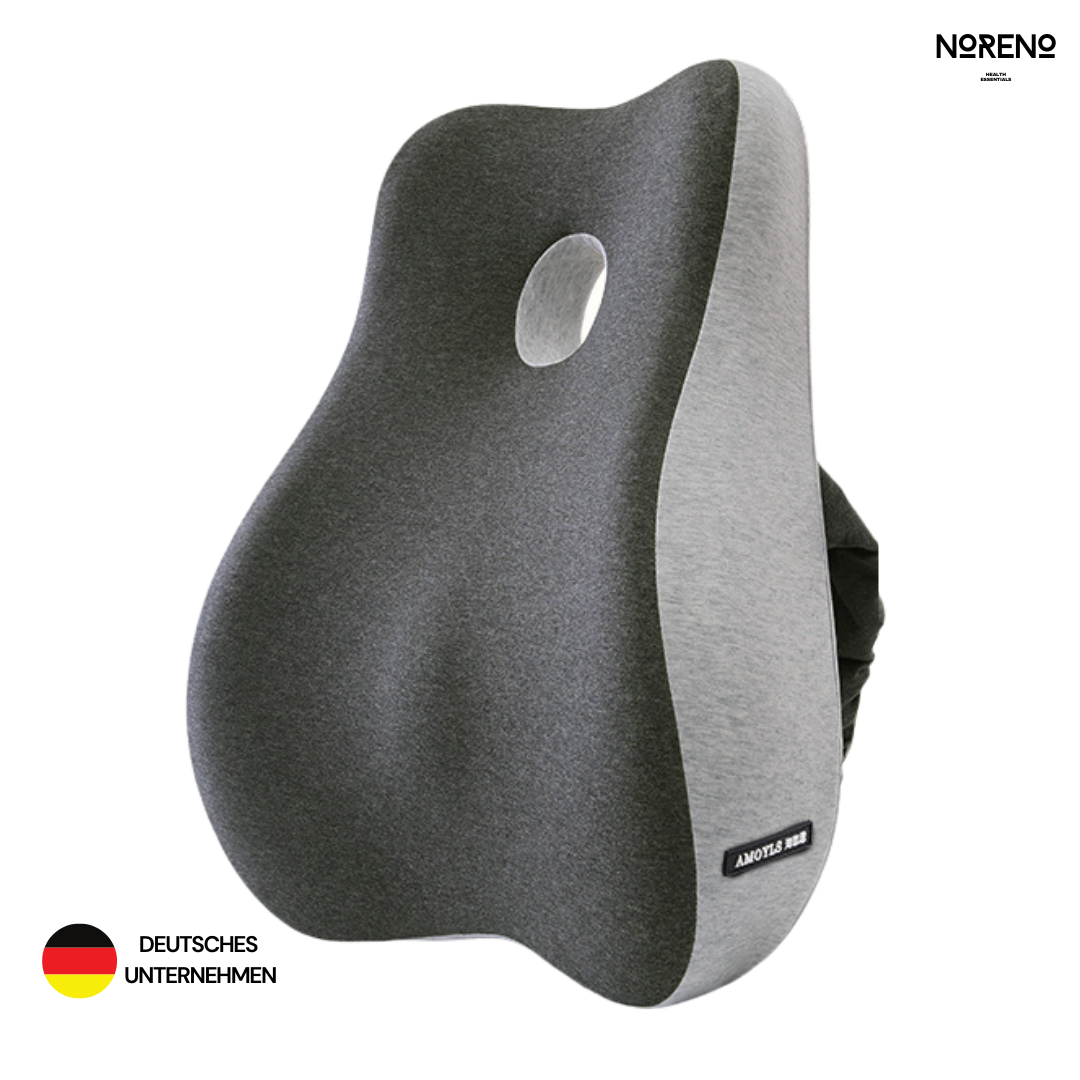 ErgoSupport Rückenkissen in zweifarbigem Design – ergonomisch geformt für maximale Rückenunterstützung und Komfort.
