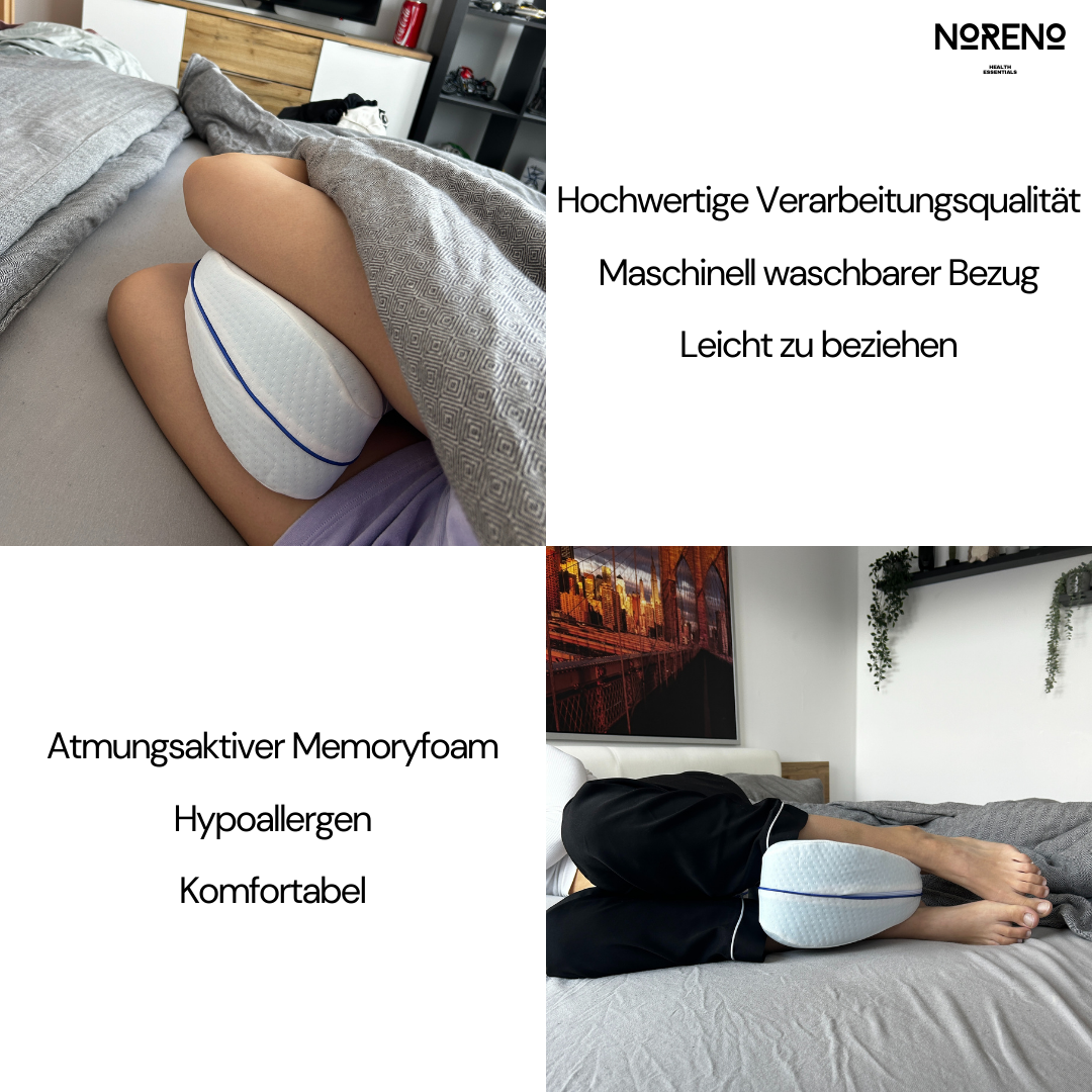 "Atmungsaktiver Memory-Foam des ComfortLeg-Kniekissens – hypoallergen und bequem für eine angenehme Schlafqualität.