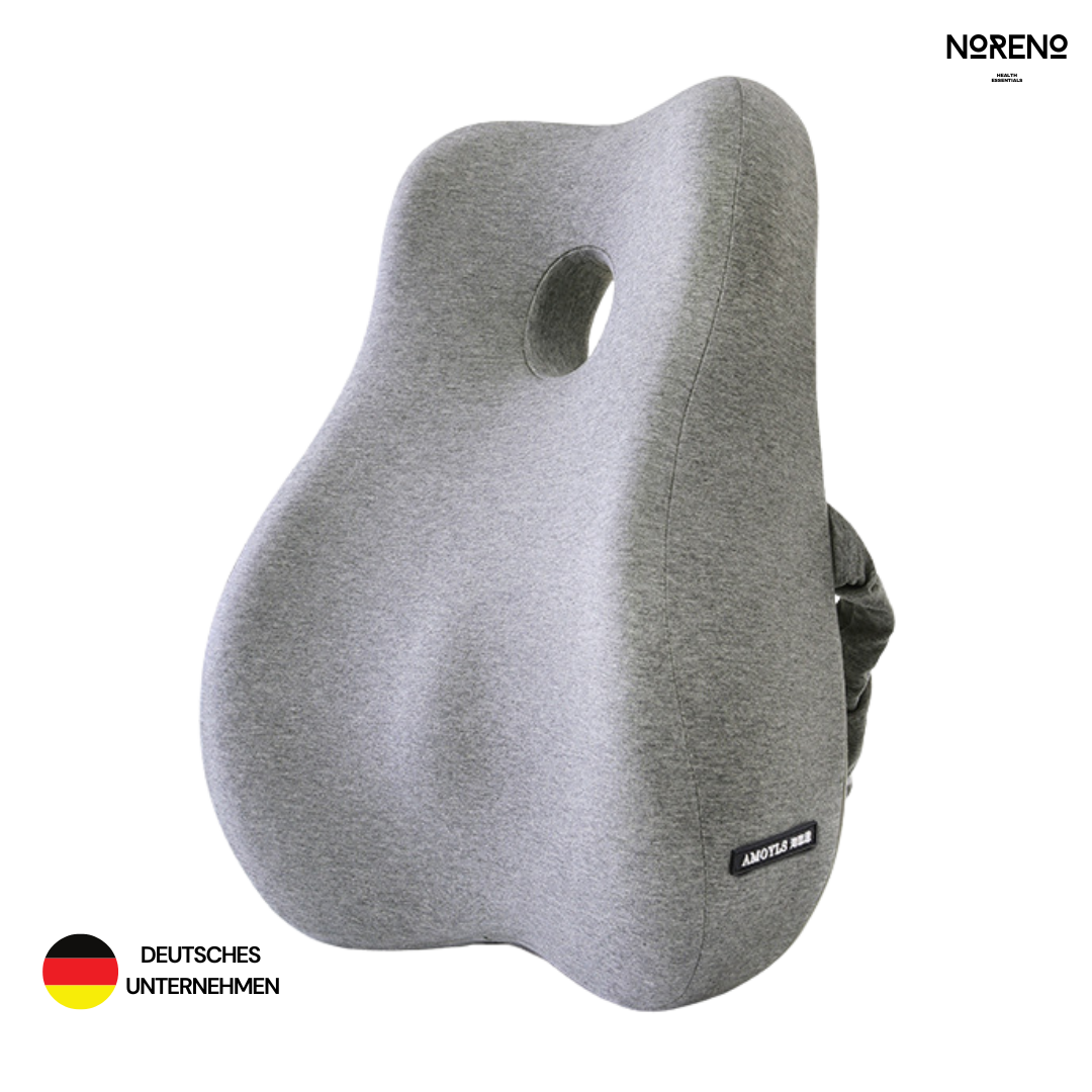 ErgoSupport Rückenkissen in hellgrauer Farbe – ideal für ergonomisches Sitzen und Linderung von Rückenschmerzen.