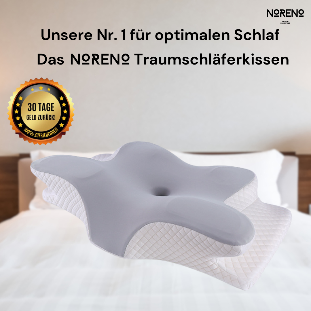 Graues ergonomisches Traumschläferkissen für optimalen Schlafkomfort ohne Nackenschmerzen - ideal für Seitenschläfer und Rückenschläfer.
